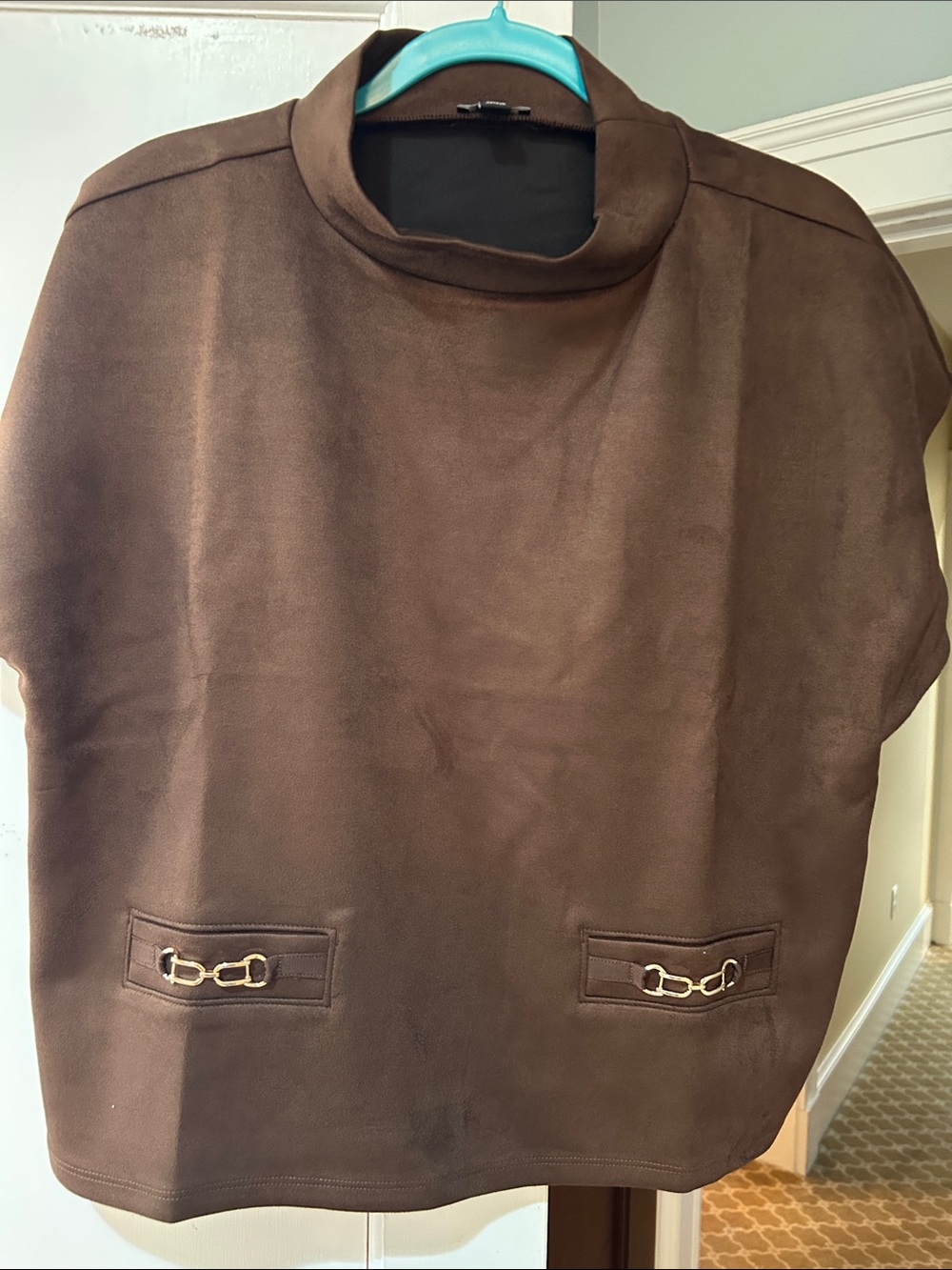 Ann Taylor Brown Mock Neck Tunic with Gold Hardware